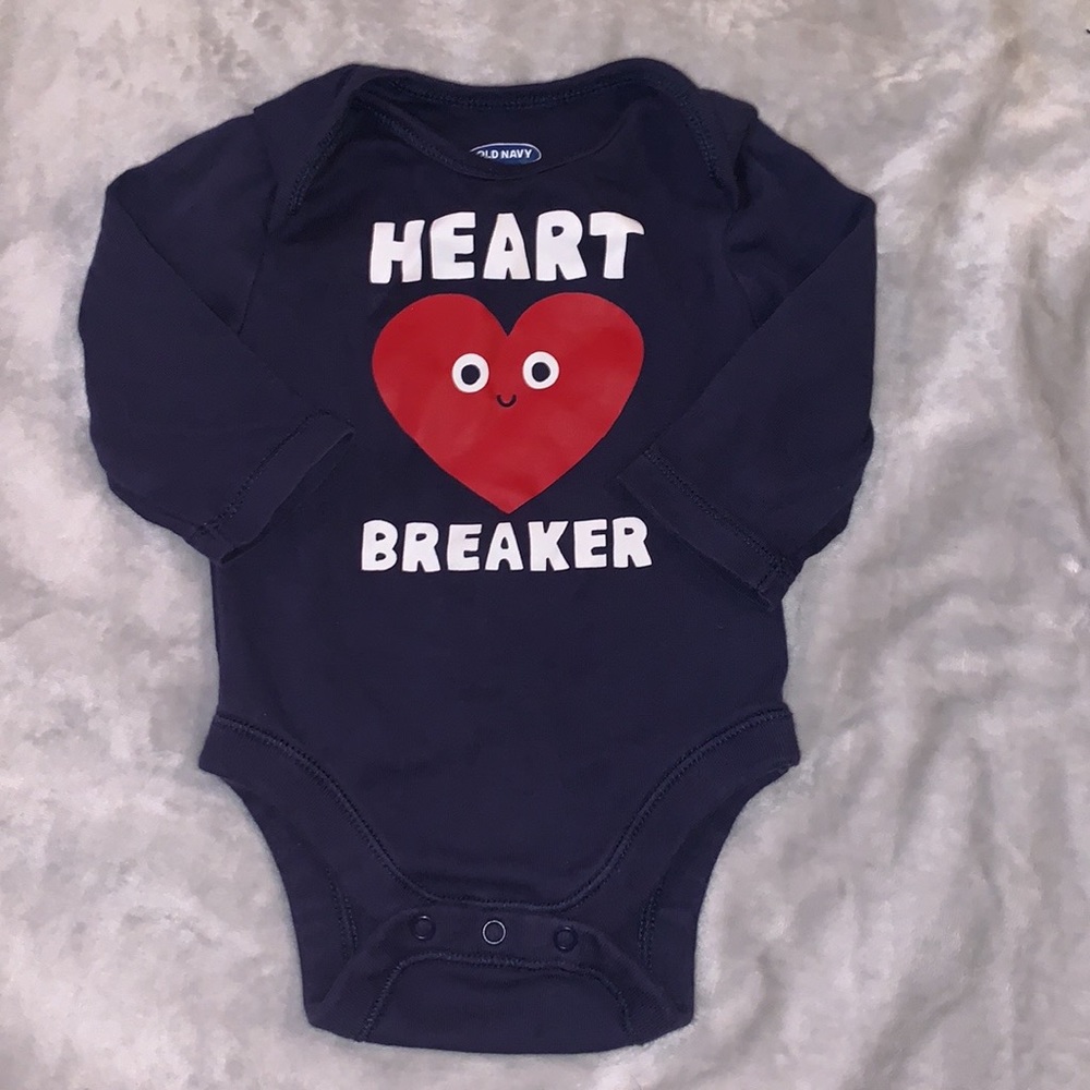 (3 for $10) Old navy blue heart breaker bodysuit 0-3 month long sleeve